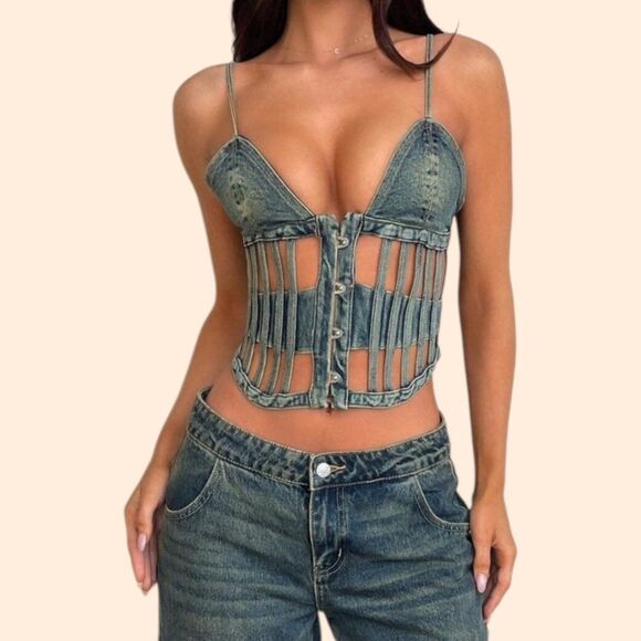 Outcast Denim Bustier Tank Top - Picture 1 of 5